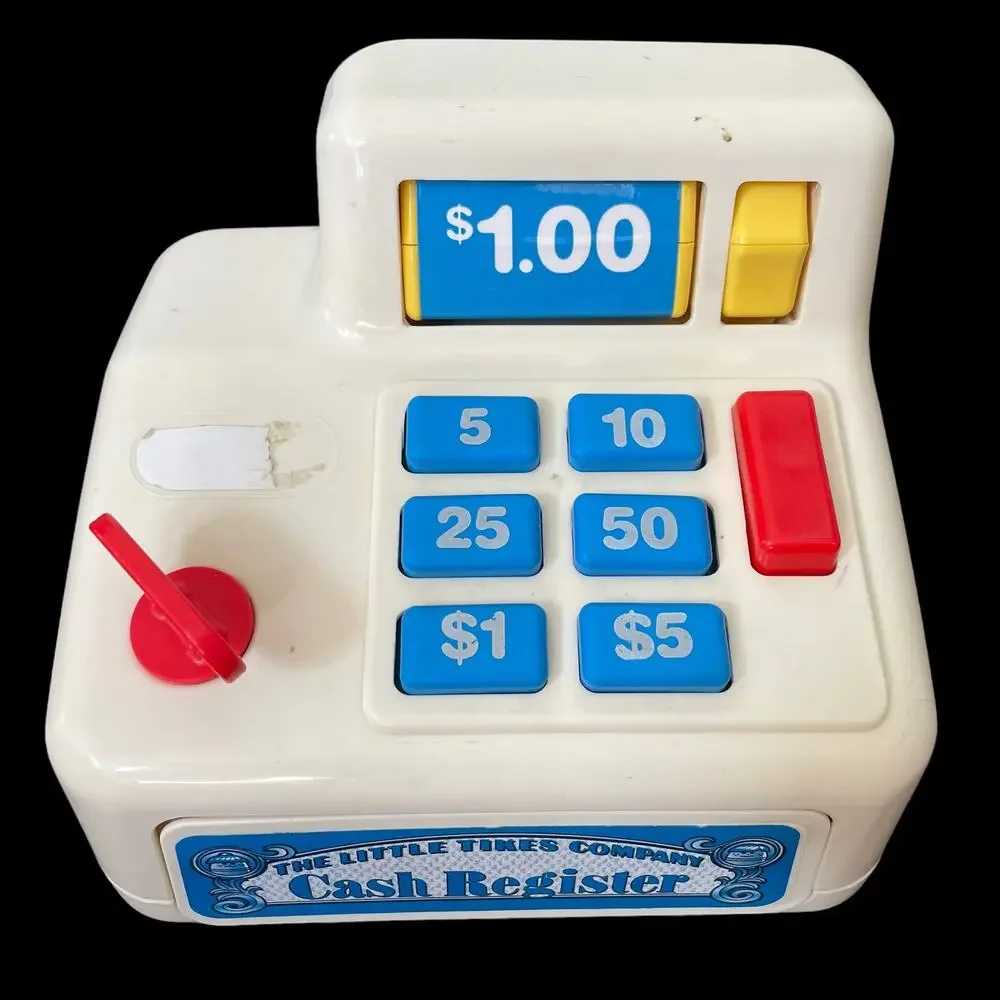 Little Tikes Cash Register Activity Vintage Toy Pretend Play USA Sticker Wear